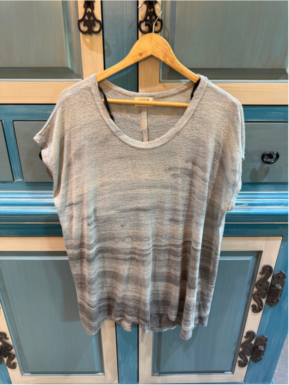 Women's Cirana Gray White Striped Short Sleeve Knit Top L